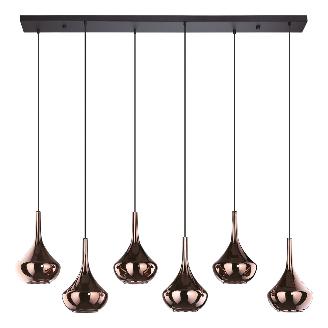 Hängeleuchte Almoster schwarz Glas bedampft kupferfarben 6X28W L:144,5 H:150 cm in