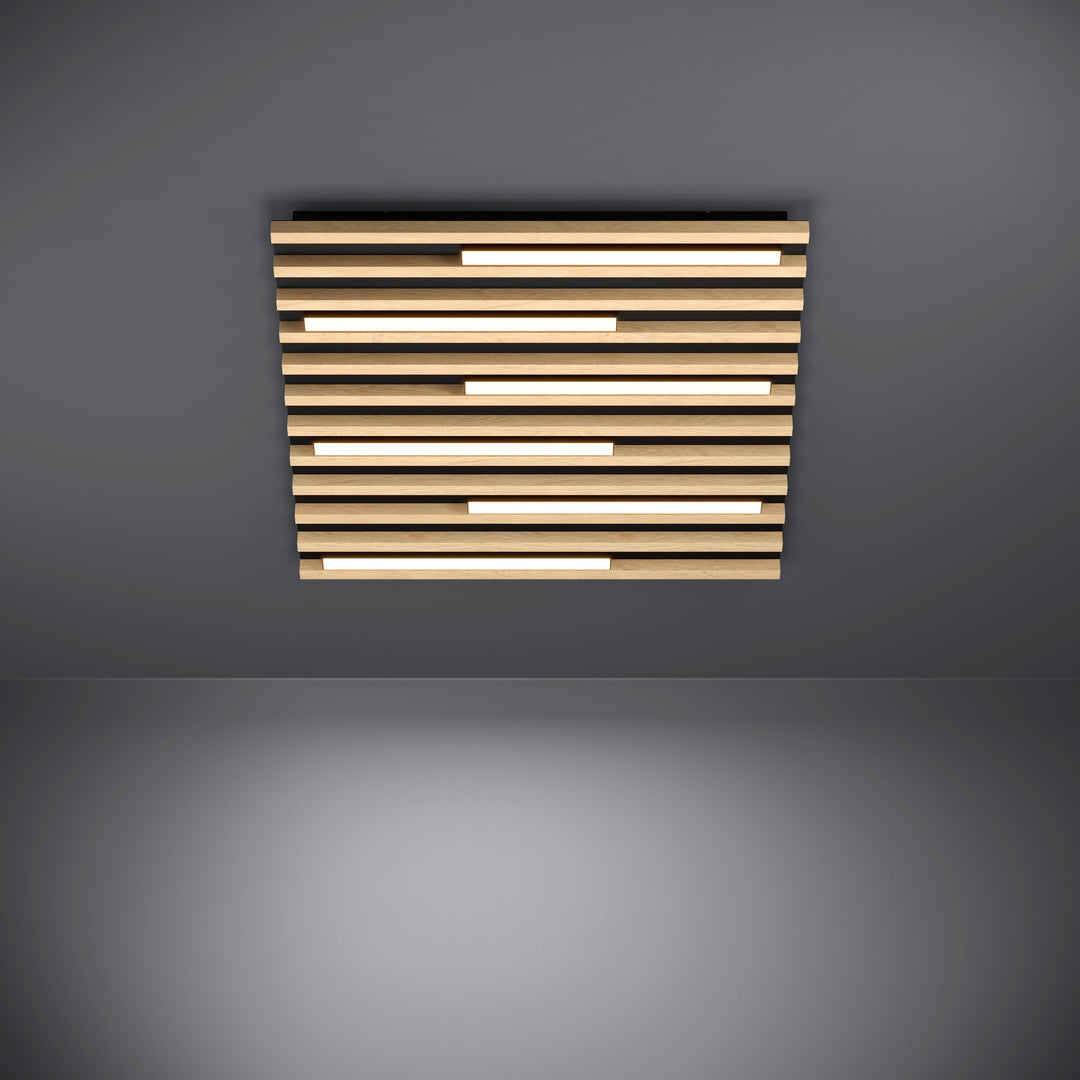 Wand- / Deckenleuchte Marreira schwarz Holz braun 6X8,5W L:57,5 H:6 cm in