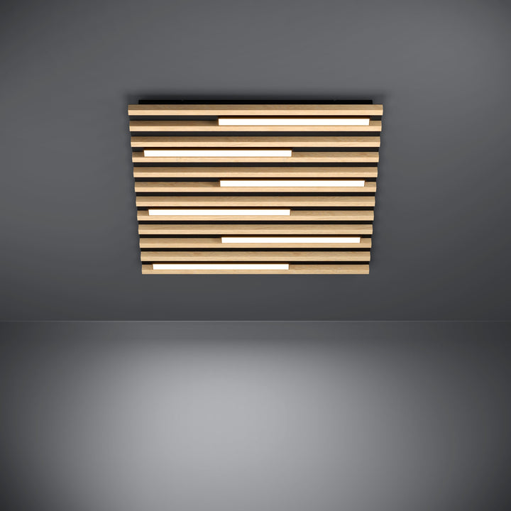 Wand- / Deckenleuchte Marreira schwarz Holz braun 6X8,5W L:57,5 H:6 cm in